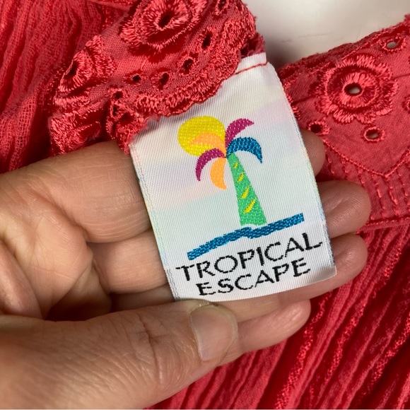 Tropical Escape Hawaiian dress Medium VTG gauzy mumu flutter sleeve 70's - Picture 14 of 14